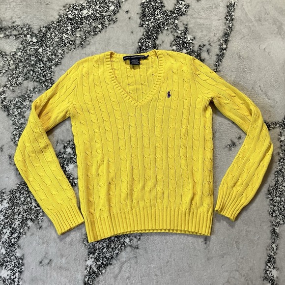 Ralph Lauren Sport Sweater Womens Size Medium Yellow Cable Knit Preppy - Picture 1 of 9